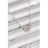 316L Çelik Gümüş Renk Zirkon Taşlı Hilal Pembe Kalp Model Kadın Kolye