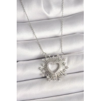 316L Çelik Gümüş Renk Zirkon Taşlı Kalp Model Kadın Kolye