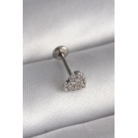 316L Çelik Gümüş Renk Zirkon Taşlı Kalp Model Tragus Piercing