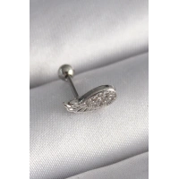 316L Çelik Gümüş Renk Zirkon Taşlı Kanat Tragus Piercing