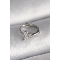 316L Çelik Gümüş Renk Zirkon Taşlı Kelebek Model Tragus Piercing