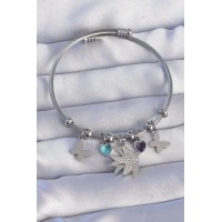 316L Çelik Gümüş Renk Zirkon Taşlı Kuş Tasarımlı Kelebek Detay Charm Bileklik