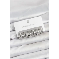 316L Çelik Gümüş Renk Zirkon Taşlı Kutup Yıldızı Model Halka Küpe Seti