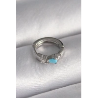 316L Çelik Gümüş Renk Zirkon Taşlı Mavi Boncuk Detay Tragus Piercing