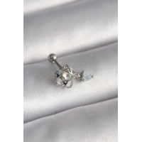 316L Çelik Gümüş Renk Zirkon Taşlı Sallantı Kalp Detay Tragus Piercing