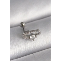316L Çelik Gümüş Renk Zirkon Taşlı Toplu İğne Tragus Piercing