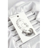 316L Çelik Halka Figürlü Ve Zirkon Taşlı Gümüş Renk 7li Çift Kadın Küpe Set