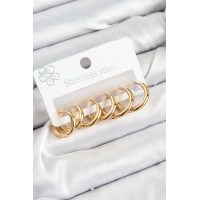 316L Çelik Halka Model Gold Renk 3lü Set Kadın Küpe