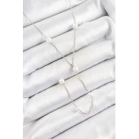 Pirinç İnci Figürlü Y Model Gümüş Renk Kadın Kolye