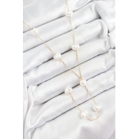 Pirinç İncili Kalp Figürlü Y Model Gold Renk Kadın Kolye