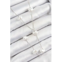 Pirinç İncili Kalp Figürlü Y Model Gümüş Renk Kadın Kolye