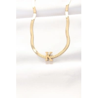 316L Çelik K Harfli Gold Renk İtalyan Zincirli Kolye