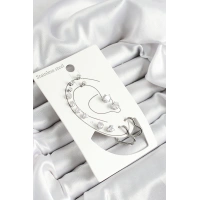 316L Çelik Kalp Figürlü Ve Zirkon Taşlı Gümüş Renk 7li Çift Kadın Küpe Set