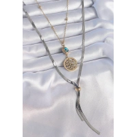 316L Çelik Mix Renk Filiz Figür Nazar Boncuk Detay Uzun Kadın Kolye