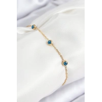 316L Çelik Nazar Boncuğu Model Gold Renk Kadın Bileklik