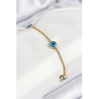 316L Çelik Nazar Boncuğu Model Gold Renk Kadın Bileklik