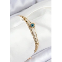 316L Çelik Nazar Boncuk Model Burgu Zincir Gold Renk Kadın Bileklik