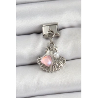 316L Çelik Sallantılı İnci Detaylı İstiridye Model Gümüş Renk Nomination Charm