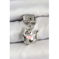 316L Çelik Sallantılı Kalp Detaylı Kedi Model Gümüş Renk Nomination Charm