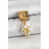 316L Çelik Sallantılı Zirkon Taşlı Deniz Kabuğu Ve Yıldız Model Gold Renk Nomination Charm