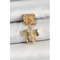 316L Çelik Sallantılı Zirkon Taşlı Fiyonk Model Gold Renk Nomination Charm