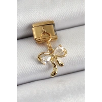 316L Çelik Sallantılı Zirkon Taşlı Fiyonk Model Gold Renk Nomination Charm