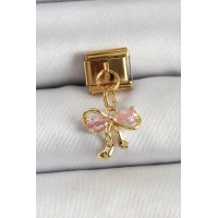 316L Çelik Sallantılı Zirkon Taşlı Fiyonk Model Gold Renk Nomination Charm