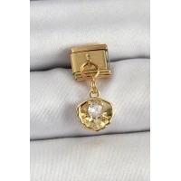 316L Çelik Sallantılı Zirkon Taşlı İstiridye Model Gold Renk Nomination Charm