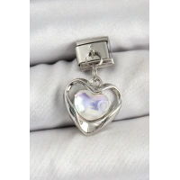 316L Çelik Sallantılı Zirkon Taşlı Kalp Model Gümüş Renk Nomination Charm