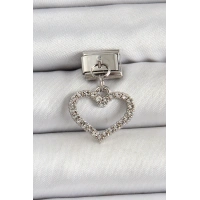 316L Çelik Sallantılı Zirkon Taşlı Kalp Model Gümüş Renk Nomination Charm