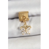 316L Çelik Sallantılı Zirkon Taşlı Kelebek Model Gold Renk Nomination Charm