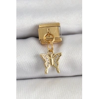 316L Çelik Sallantılı Zirkon Taşlı Kelebek Model Gold Renk Nomination Charm