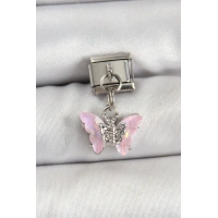 316L Çelik Sallantılı Zirkon Taşlı Kelebek Model Gümüş Renk Nomination Charm