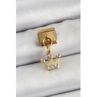 316L Çelik Sallantılı Zirkon Taşlı Kraliçe Tacı Model Gold Renk Nomination Charm