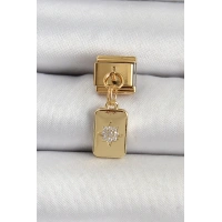 316L Çelik Sallantılı Zirkon Taşlı Kutup Yıldızı Figürlü Dikdörtgen Model Gold Renk Nomination Charm