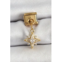 316L Çelik Sallantılı Zirkon Taşlı Kutup Yıldızı Model Gold Renk Nomination Charm