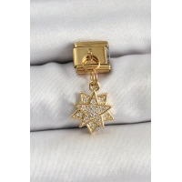 316L Çelik Sallantılı Zirkon Taşlı Yıldız Model Gold Renk Nomination Charm