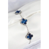 316L Çelik Sedefli Lacivert Gümüş Renk Yonca Kadın Bileklik