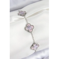 316L Çelik Sedefli Lila Gümüş Renk Yonca Kadın Bileklik