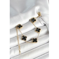 316L Çelik Sedefli Siyah Gold Renk Yonca Kadın Bileklik