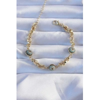 Pirinç Zincir Altın Renk Zirkon Taşlı Nazarlı Bileklik