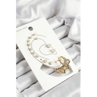 316L Çelik Yıldız Figürlü Ve Zirkon Taşlı Gold Renk 7li Çift Kadın Küpe Set