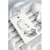 316L Çelik Yıldız Figürlü Ve Zirkon Taşlı Gümüş Renk 7li Çift Kadın Küpe Set