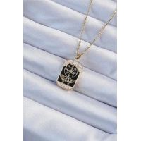 316L Çelik Zincir Altın Renk İşlemeli Siyah Mineli Tarot Kolye