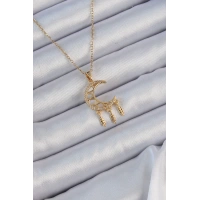 316L Çelik Zincir Altın Renk İşlemeli Zirkon Taşlı Ay Kolye