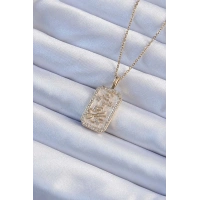 316L Çelik Zincir Altın Renk Zirkon Taşlı Çerçeveli Tarot Kolye