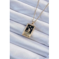 316L Çelik Zincir Altın Renk Zirkon Taşlı Siyah Mineli Kız Figürlü Tarot Kolye