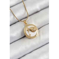 316L Çelik Zincir Beyaz Mineli Sanatsal Portre İstiridye Model Gold Renk Kadın Kolye