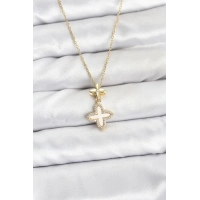 316L Çelik Zincir Gold Renk 4 Yapraklı Yonca Model Zirkon Taşlı Kadın Kolye