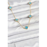 316L Çelik Zincir Gold Renk Buz Mavisi Baby Boy Yonca Kadın Kolye
